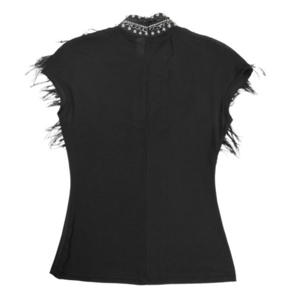 Gracia Embellished Blouse S Ostrich Feather Mesh Back Goth Mardi Gras Rave - Picture 4 of 9